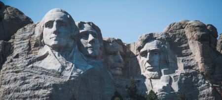 Image of Mount Rushmore showing the presidents heads.